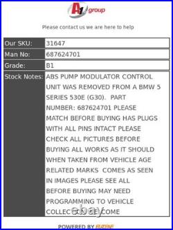 Bmw 5 Series (g30) 17-20 Abs Pump Modulator Control Unit 687624701